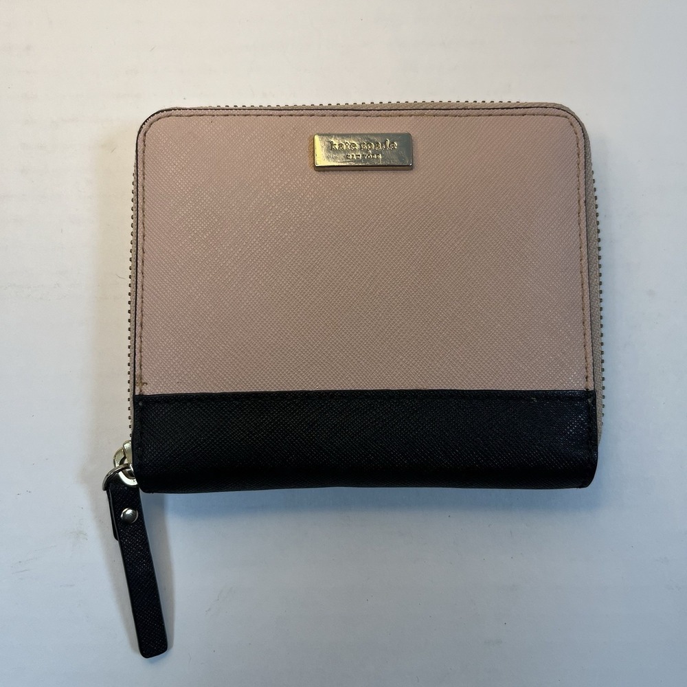 Kate Spade Zip Around Wallet Black Pale Pink Organizer‎
